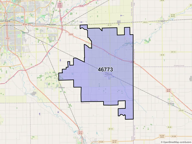 Map of ZIP Code 46773 — Monroeville, IN