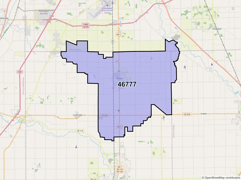 Map of ZIP Code 46777 — Ossian, IN