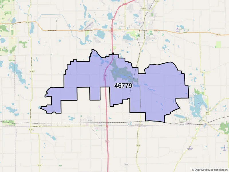 Map of Pleasant Lake, Indiana and ZIP codes