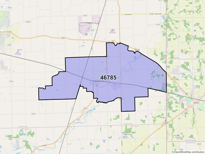 Map of ZIP Code 46785 — Saint Joe, IN