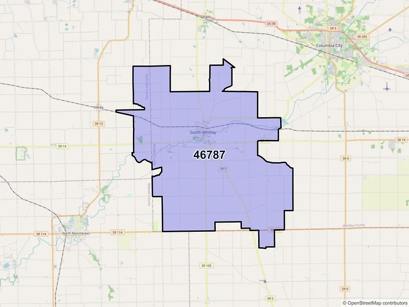 Map of ZIP Code 46787 — South Whitley, IN