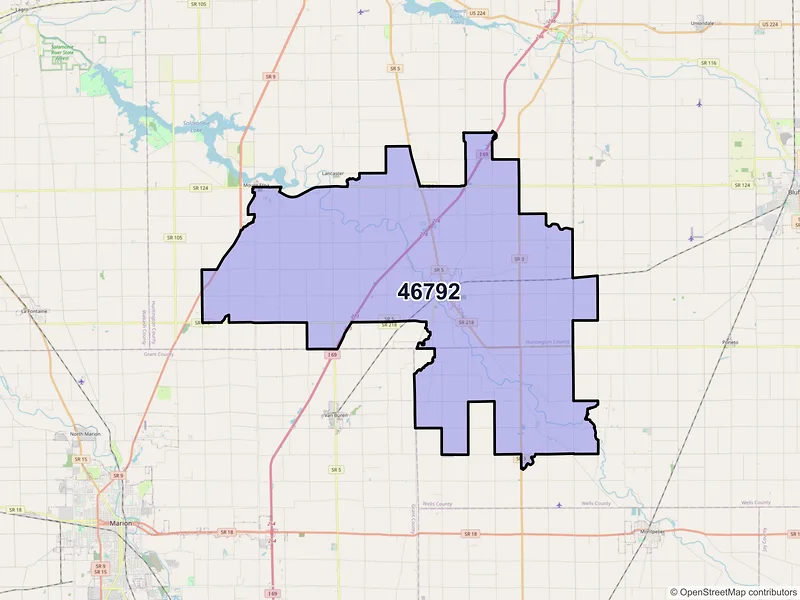 Map of Warren, Indiana and ZIP codes