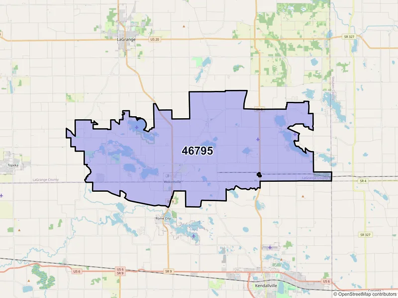 Map of ZIP Code 46795 — Wolcottville, IN