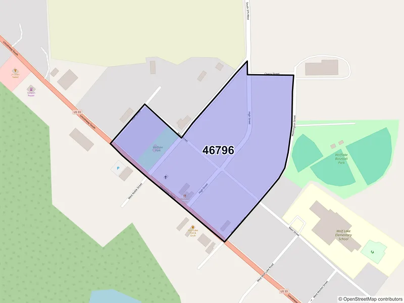 Map of Wolflake, Indiana and ZIP codes