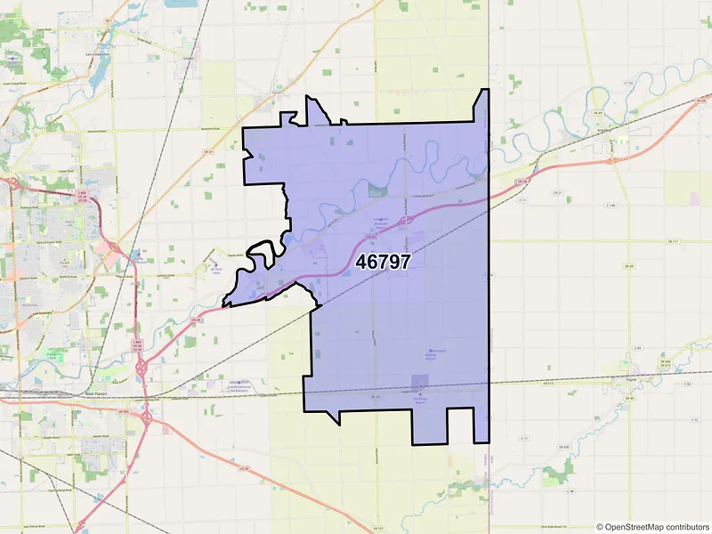 Map of Woodburn, Indiana and ZIP codes