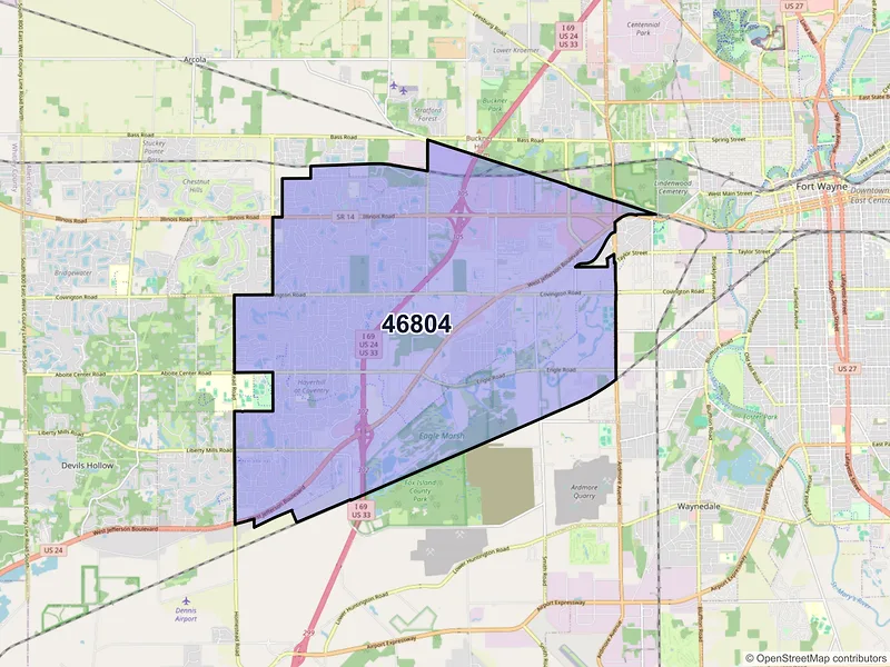 Map of ZIP Code 46804 — Fort Wayne, IN