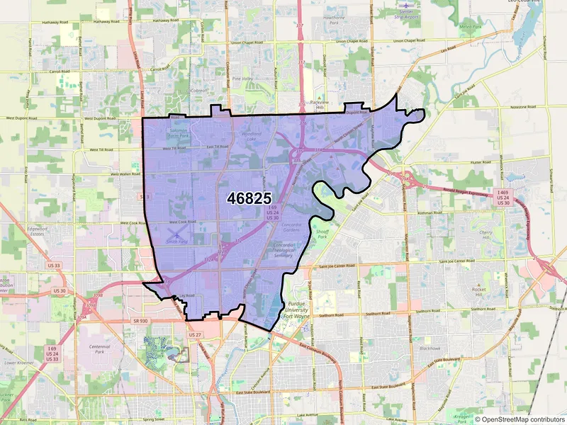 Map of ZIP Code 46825 — Fort Wayne, IN