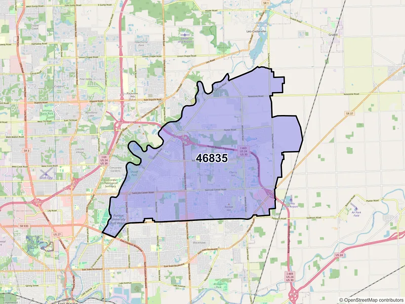 Map of ZIP Code 46835 — Fort Wayne, IN