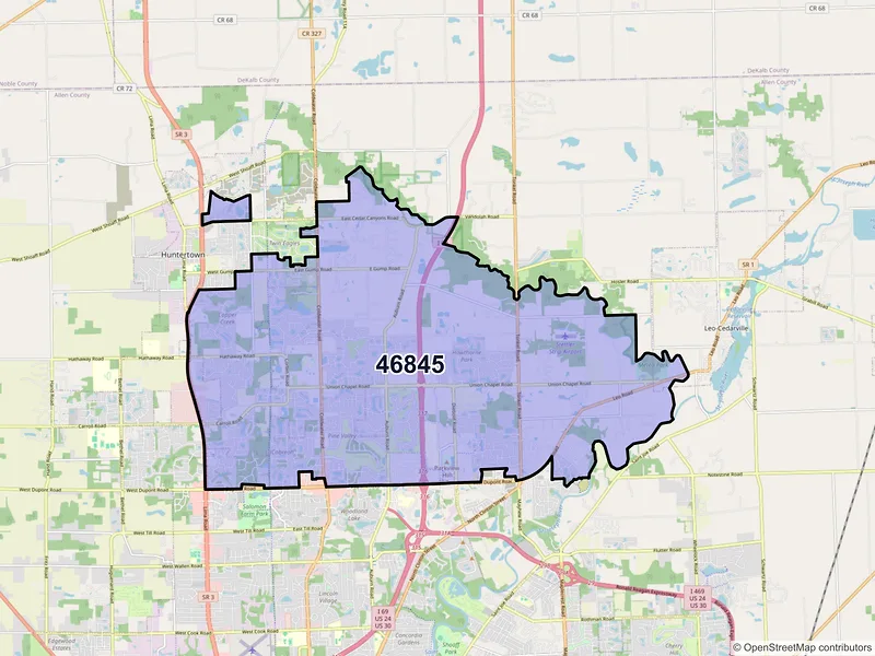 Map of ZIP Code 46845 — Fort Wayne, IN