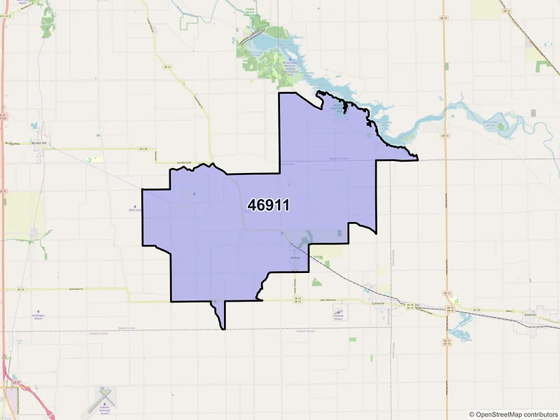 Map of ZIP Code 46911 — Amboy, IN
