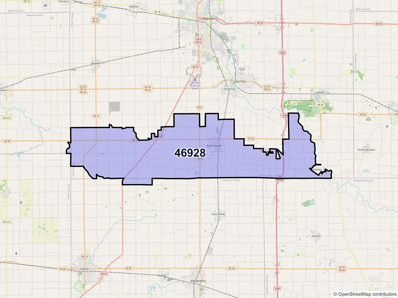 Map of ZIP Code 46928 — Fairmount, IN