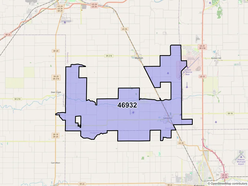 Map of Galveston, Indiana and ZIP codes