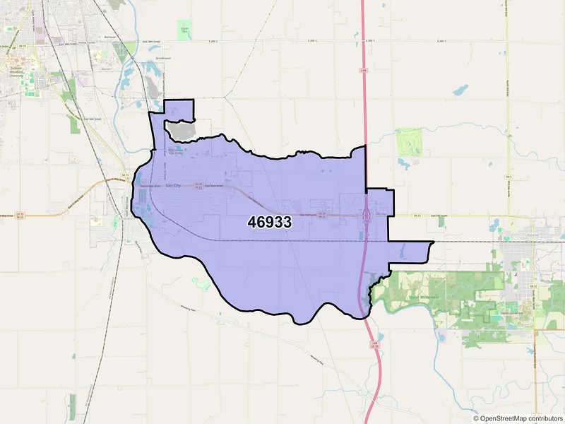 Map of Gas City, Indiana and ZIP codes