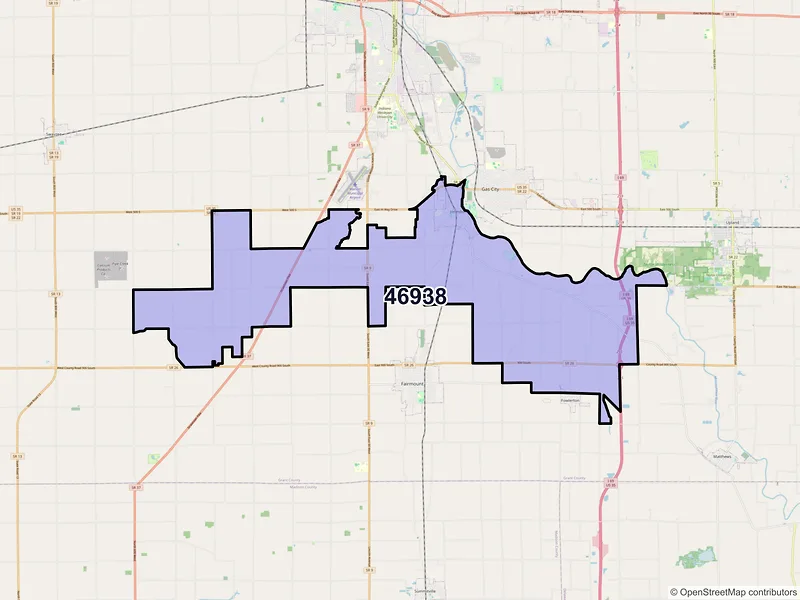 Map of ZIP Code 46938 — Jonesboro, IN