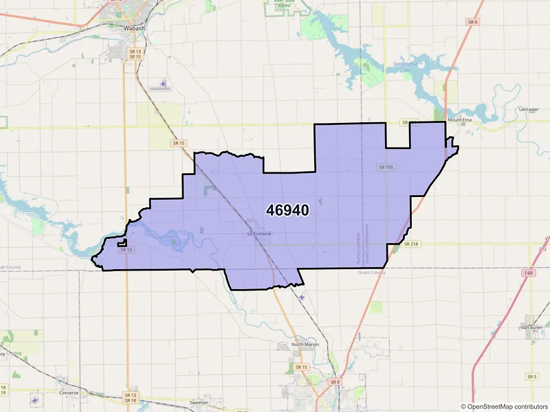 Map of La Fontaine, Indiana and ZIP codes