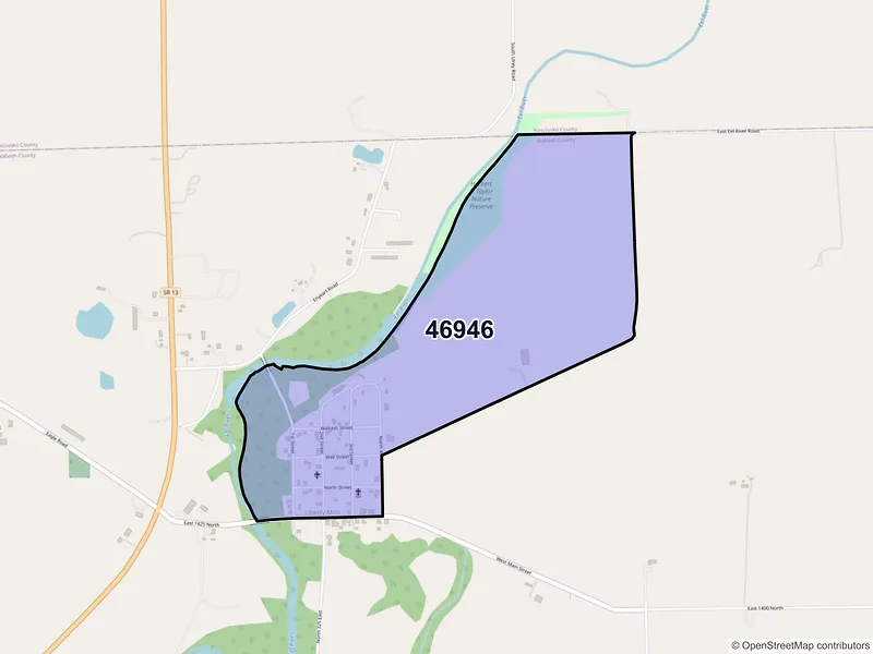 Map of Liberty Mills, Indiana and ZIP codes