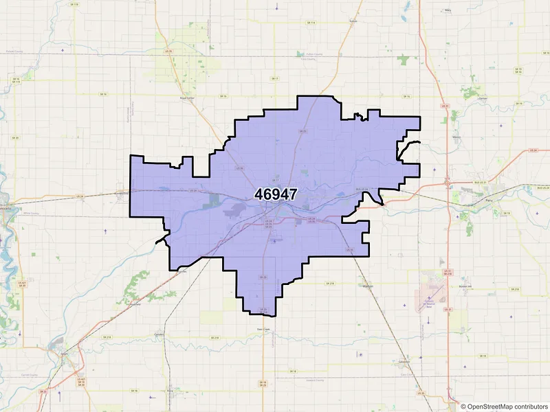 Map of Logansport, Indiana and ZIP codes