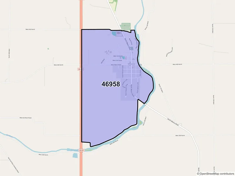 Map of Mexico, Indiana and ZIP codes