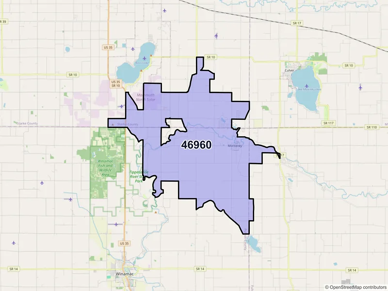 Map of ZIP Code 46960 — Monterey, IN