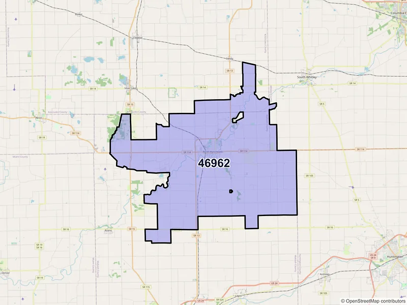 Map of ZIP Code 46962 — North Manchester, IN