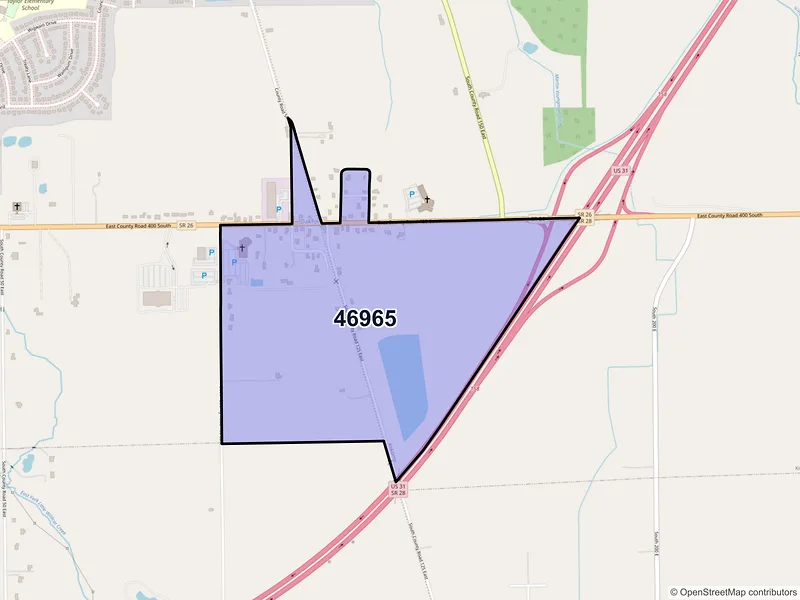 Map of Oakford, Indiana and ZIP codes