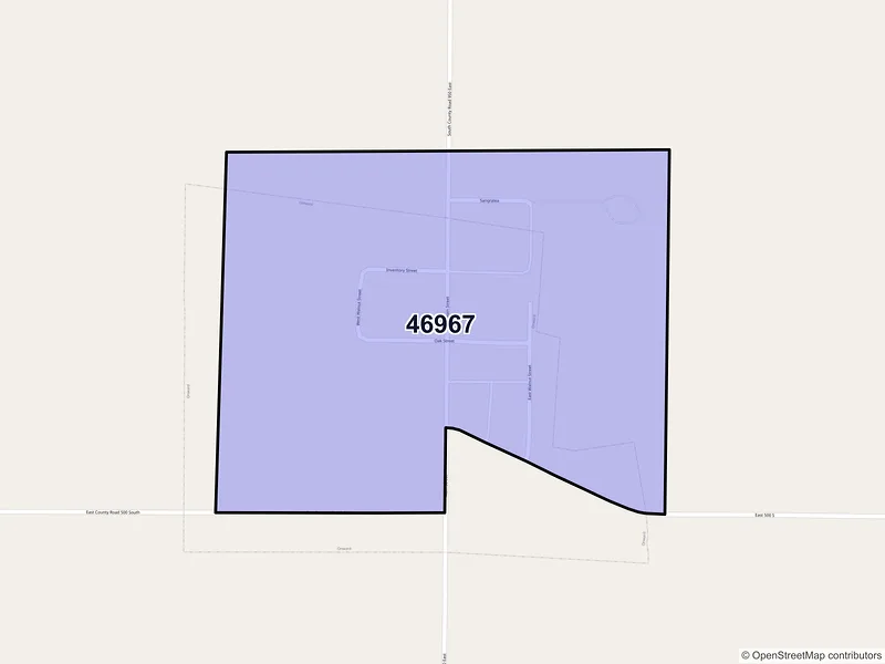 Map of Onward, Indiana and ZIP codes