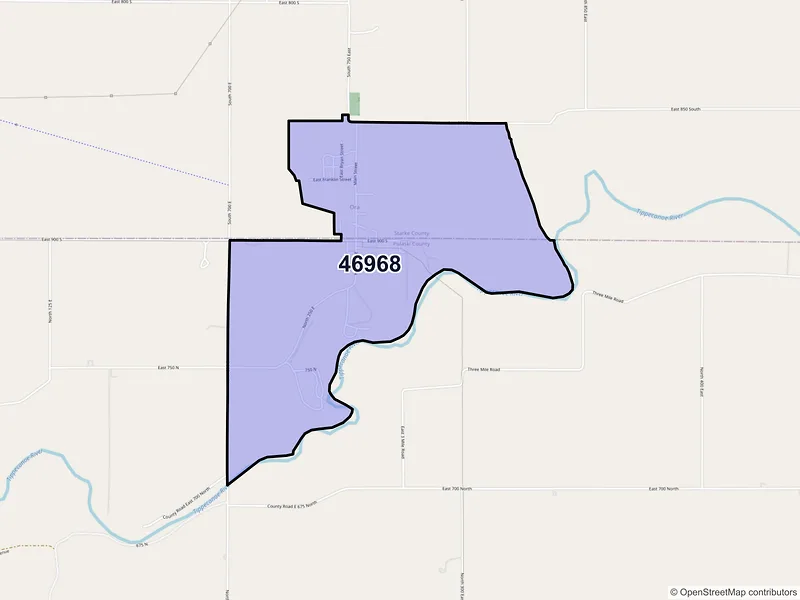 Map of Ora, Indiana and ZIP codes