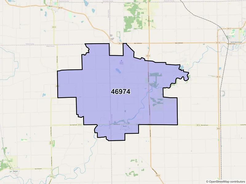 Map of ZIP Code 46974 — Roann, IN