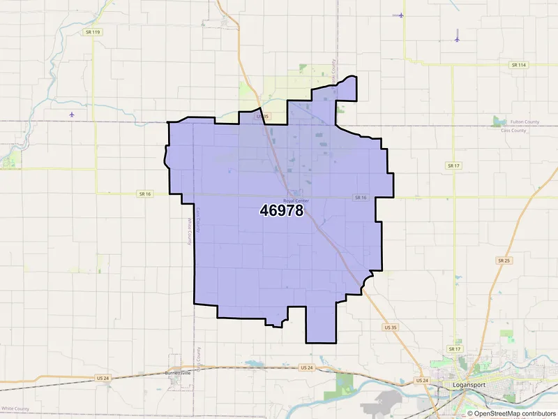 Map of ZIP Code 46978 — Royal Center, IN