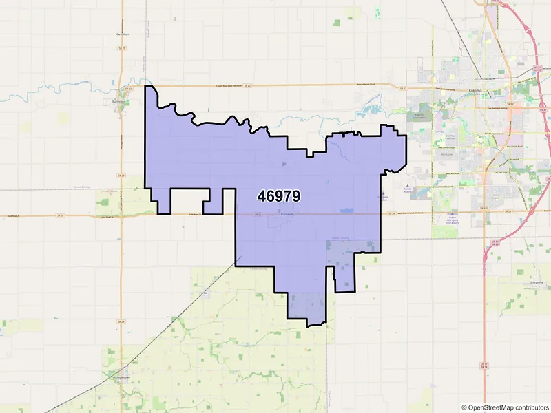 Map of ZIP Code 46979 — Russiaville, IN