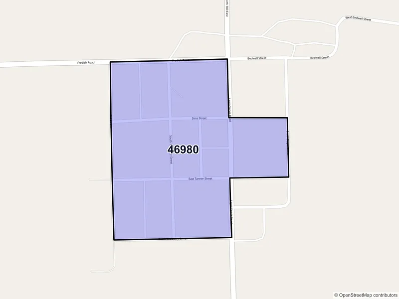 Map of Servia, Indiana and ZIP codes