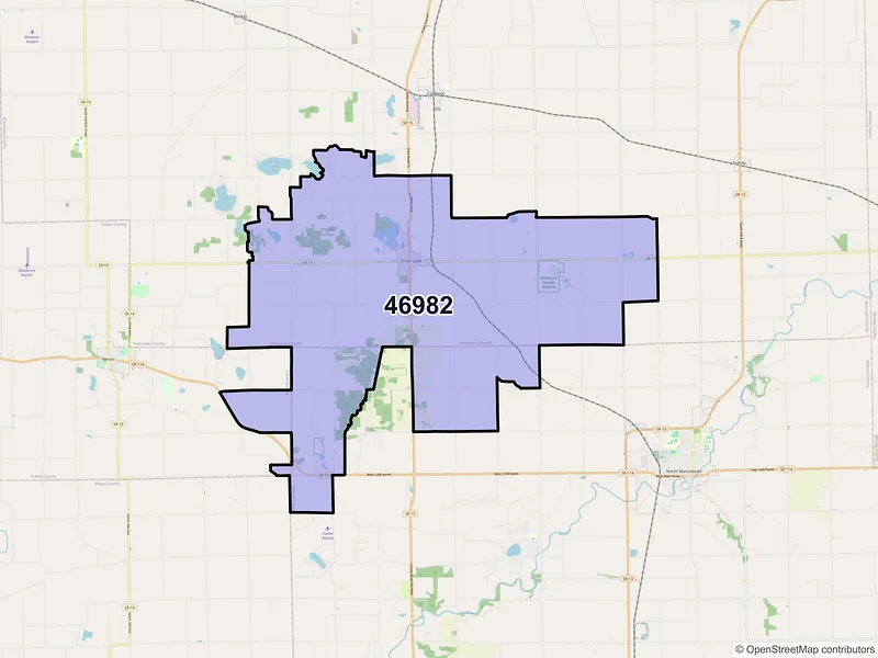 Map of ZIP Code 46982 — Silver Lake, IN