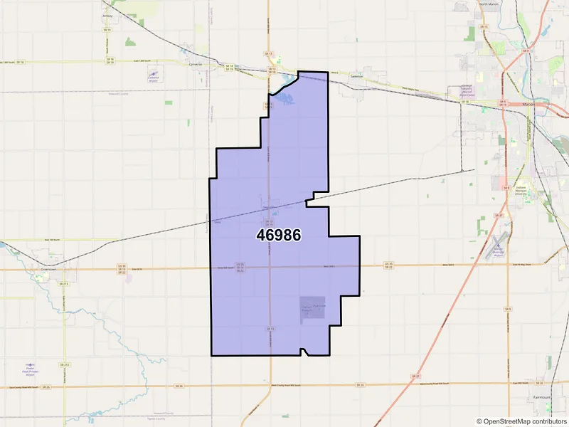 Map of ZIP Code 46986 — Swayzee, IN