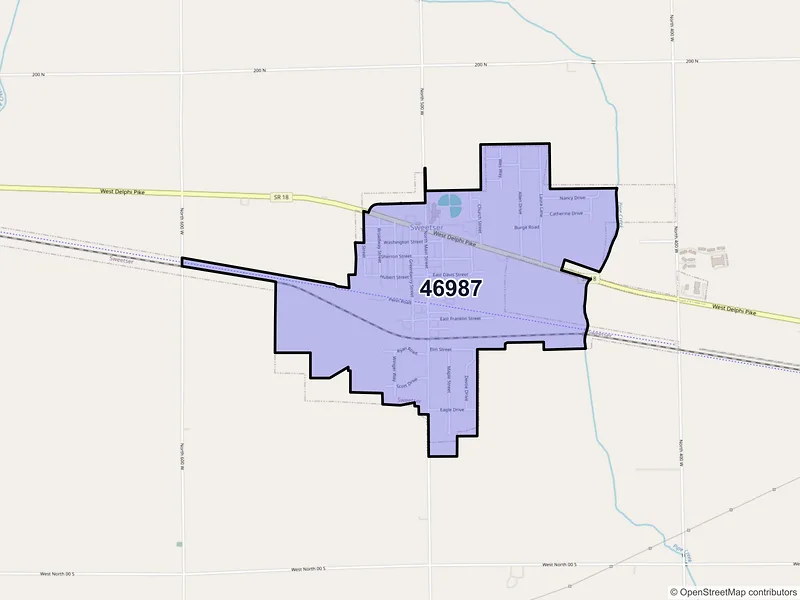 Map of Sweetser, Indiana and ZIP codes