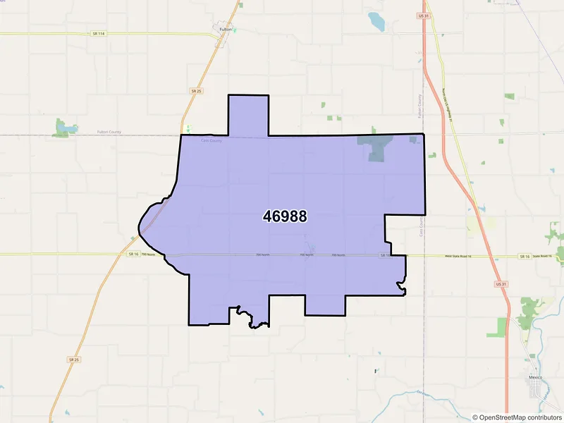 Map of ZIP Code 46988 — Twelve Mile, IN