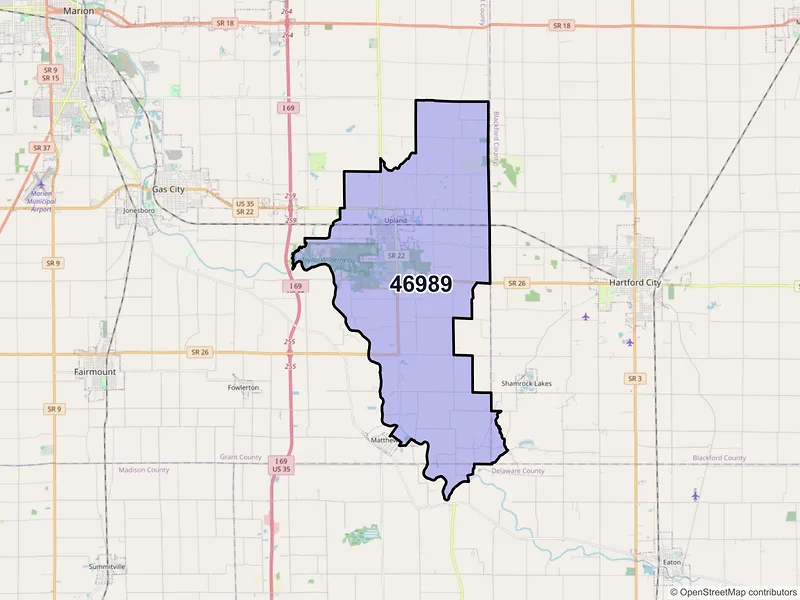 Map of ZIP Code 46989 — Upland, IN
