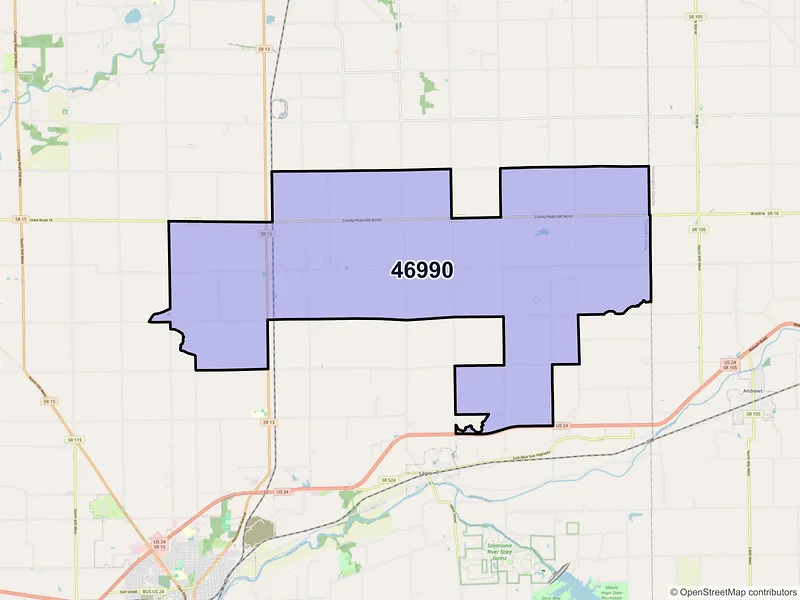 Map of ZIP Code 46990 — Urbana, IN