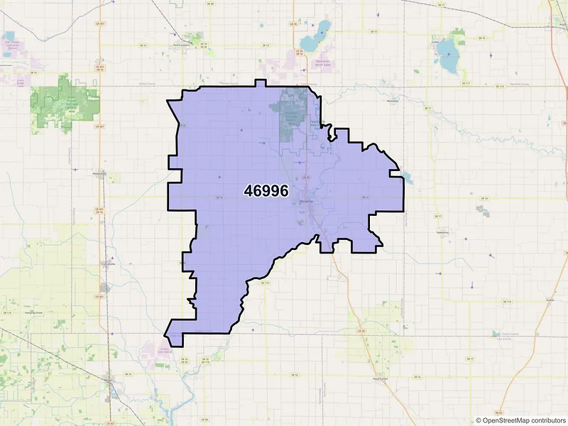 Map of ZIP Code 46996 — Winamac, IN