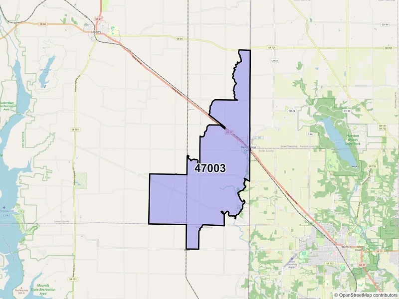 Map of ZIP Code 47003 — West College Corner, IN