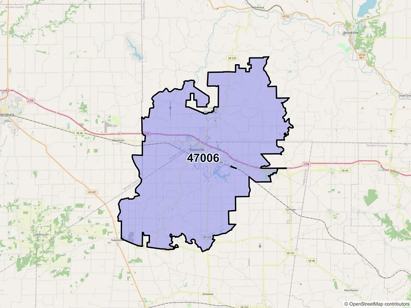 Map of Batesville, Indiana and ZIP codes