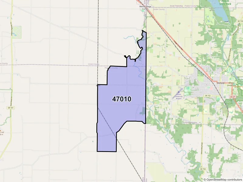Map of ZIP Code 47010 — Bath, IN