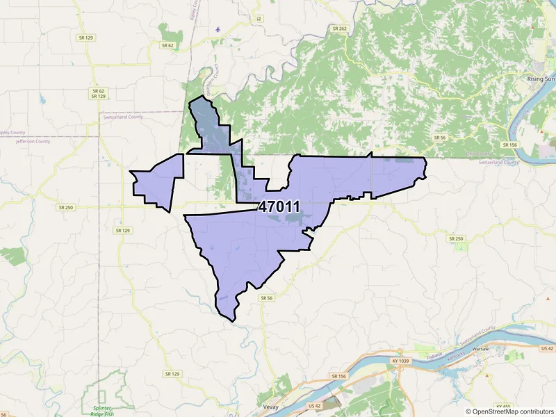 Map of ZIP Code 47011 — Bennington, IN