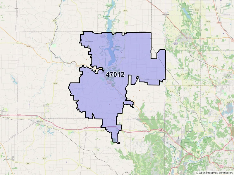 Map of Brookville, Indiana and ZIP codes