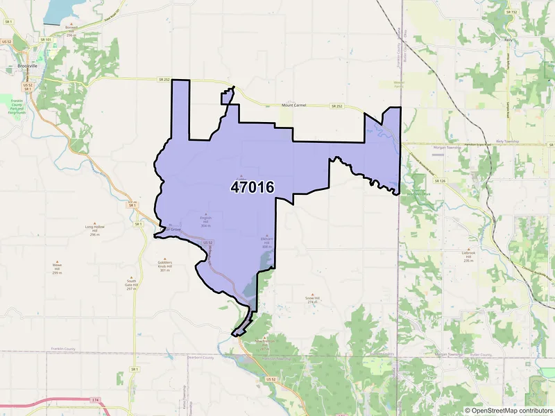 Map of ZIP Code 47016 — Cedar Grove, IN
