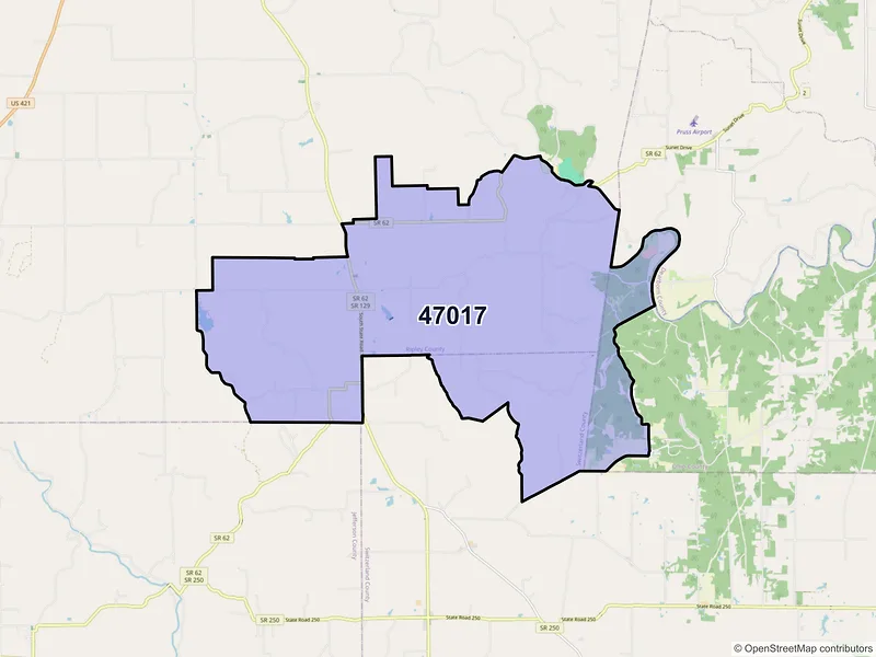 Map of ZIP Code 47017 — Cross Plains, IN