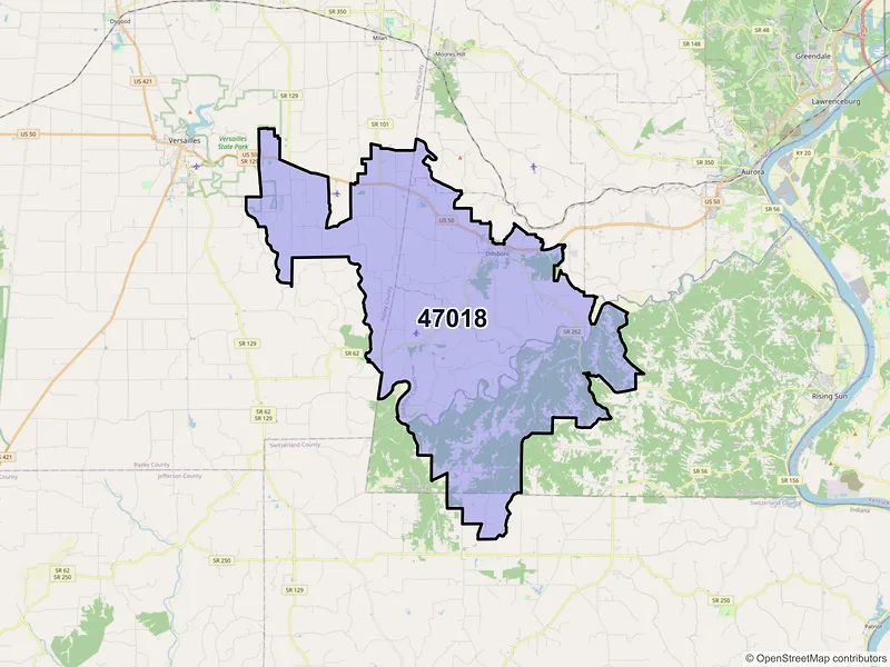 Map of ZIP Code 47018 — Dillsboro, IN