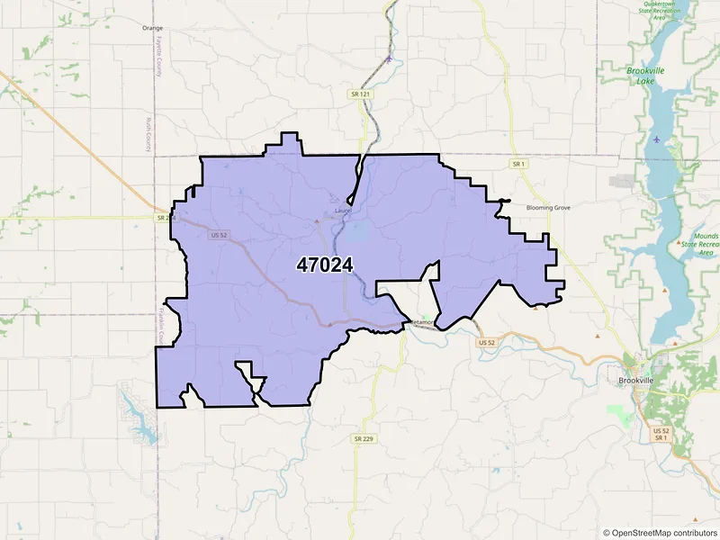Map of ZIP Code 47024 — Laurel, IN