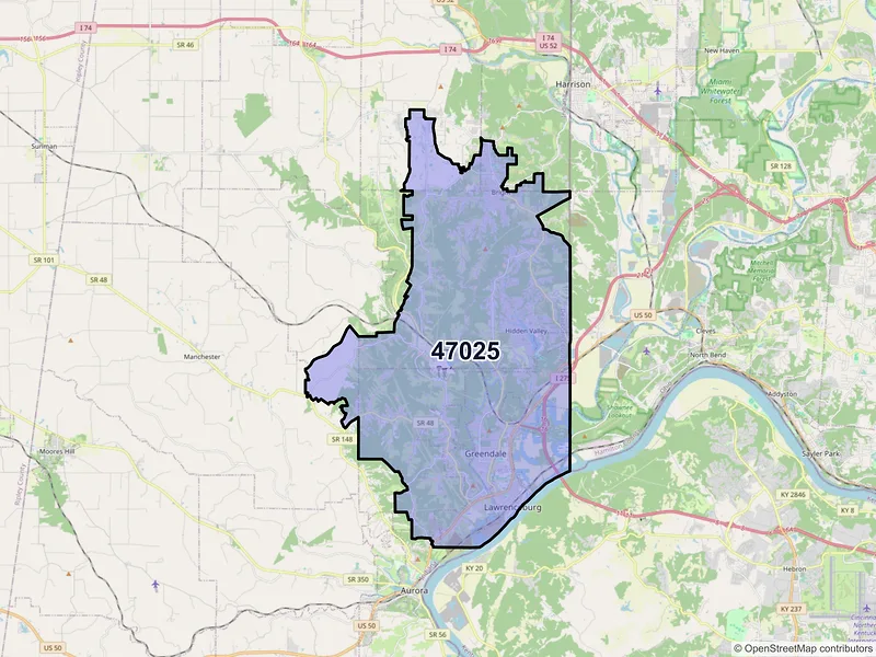 Map of Lawrenceburg, Indiana and ZIP codes