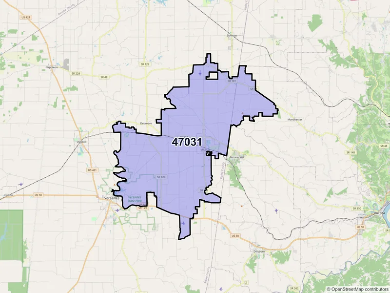 Map of ZIP Code 47031 — Milan, IN