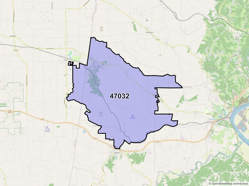 Map of ZIP Code 47032 — Moores Hill, IN